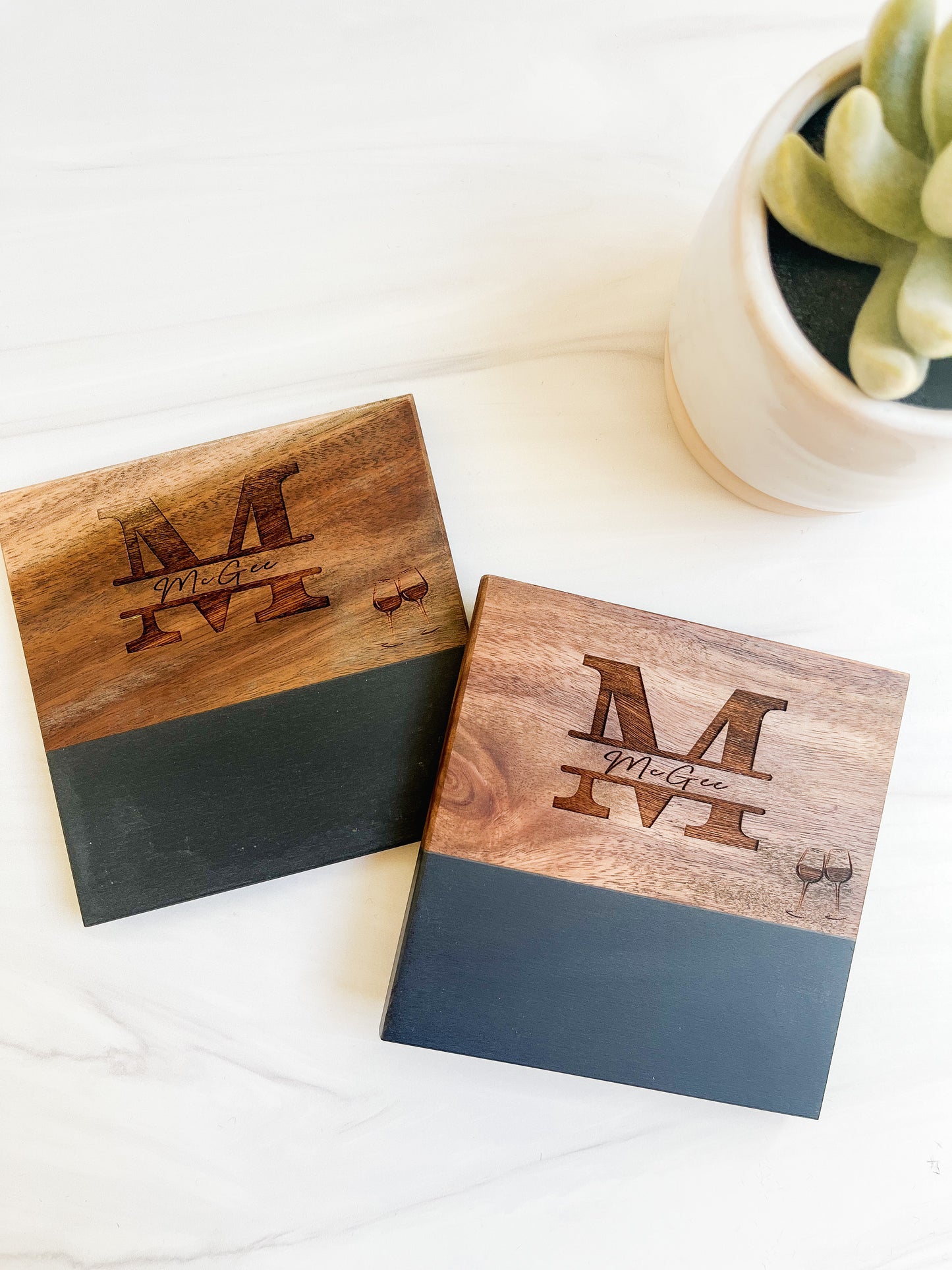 Custom Acacia + Slate Coasters (Set of 4)