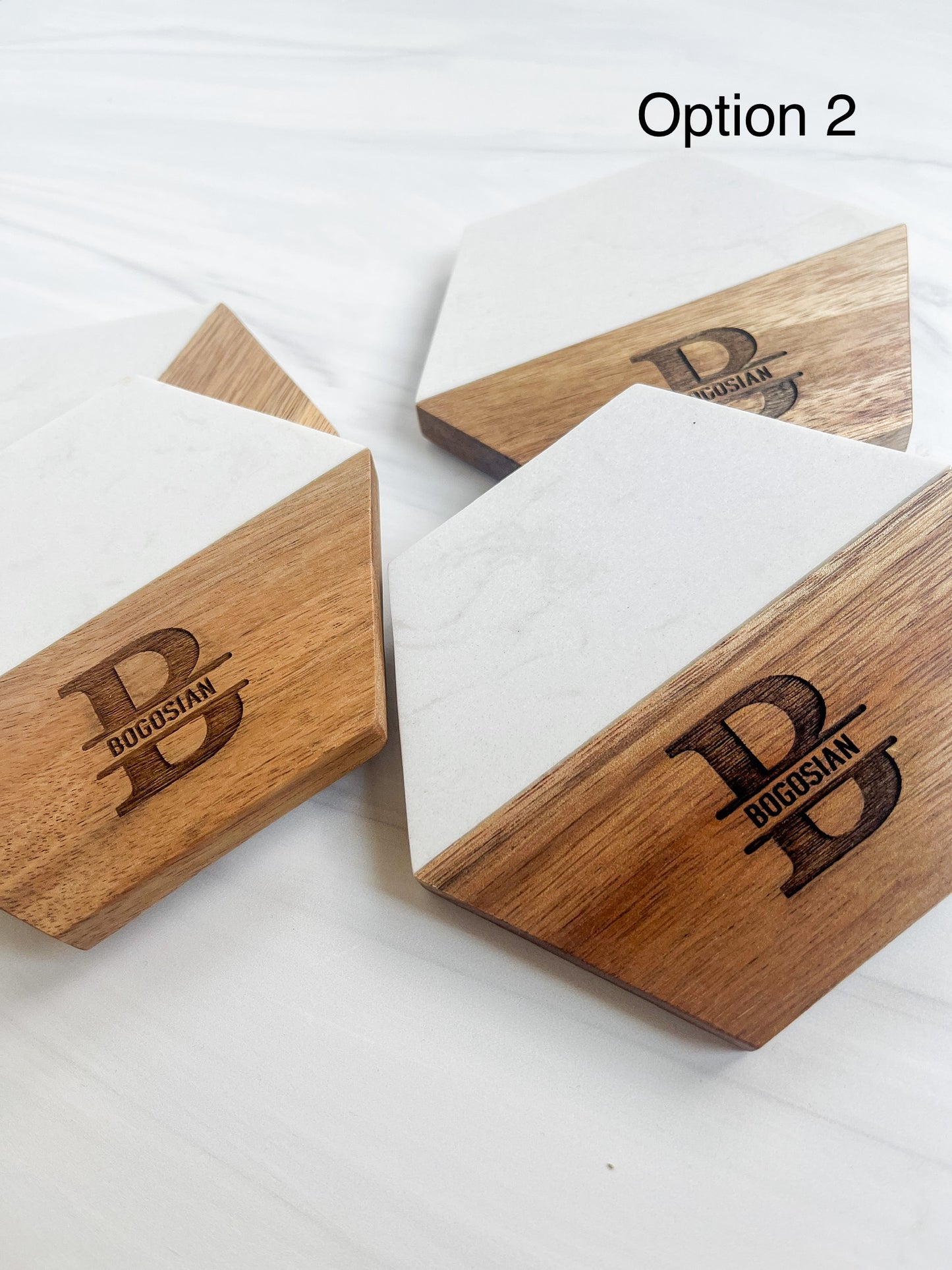 Custom Marble + Acacia Coasters (Set of 4)