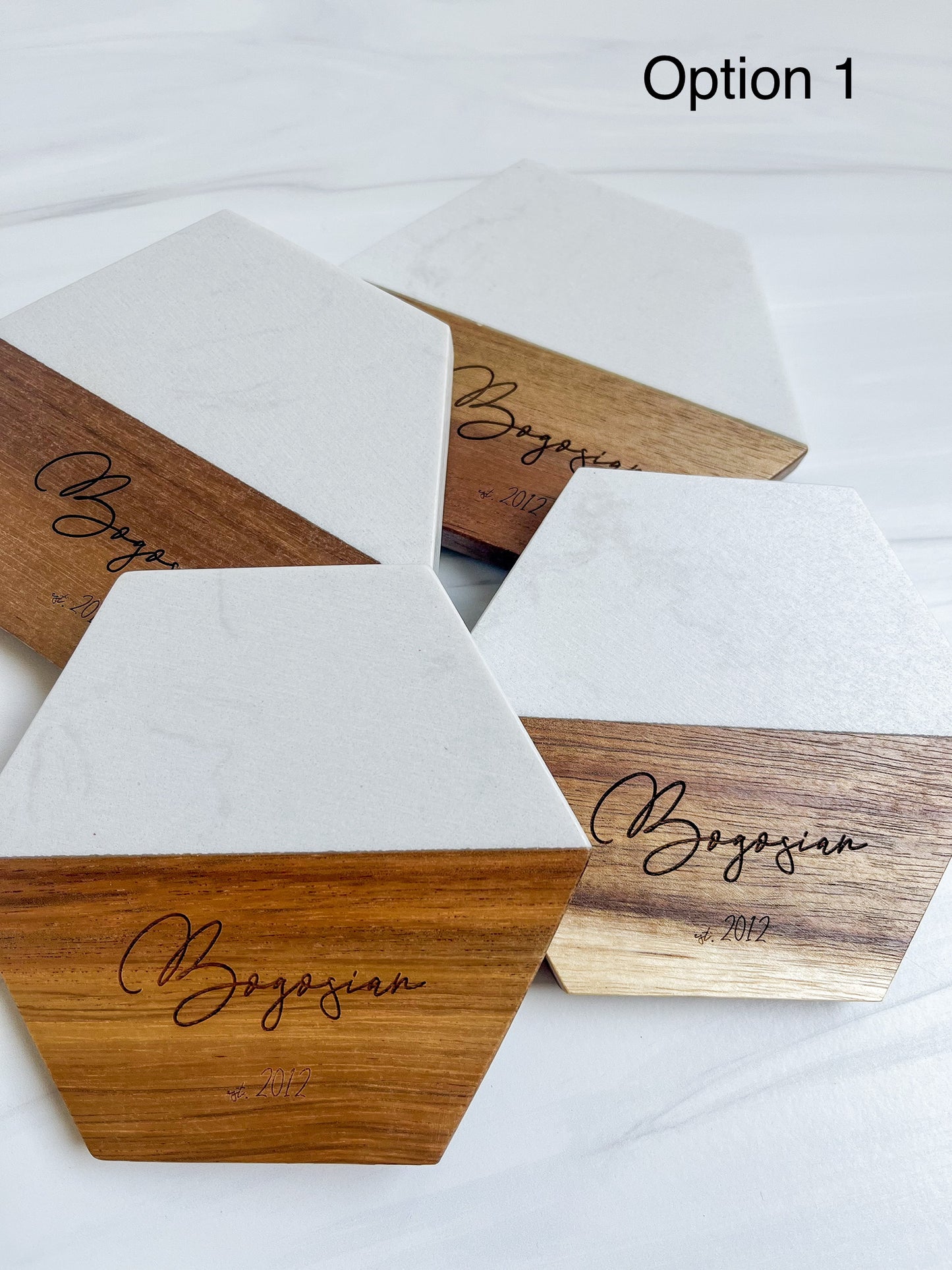 Custom Marble + Acacia Coasters (Set of 4)