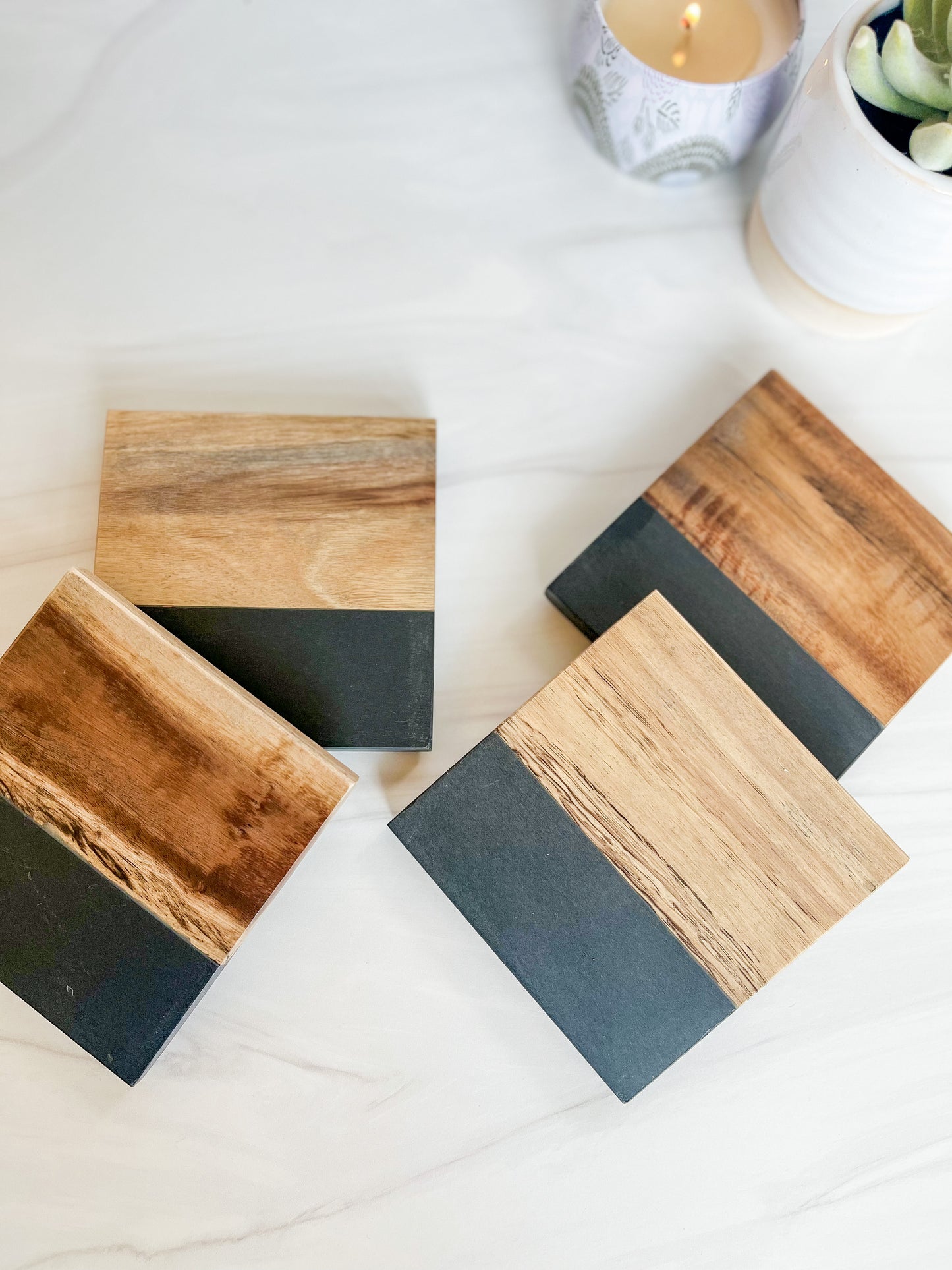 Custom Acacia + Slate Coasters (Set of 4)