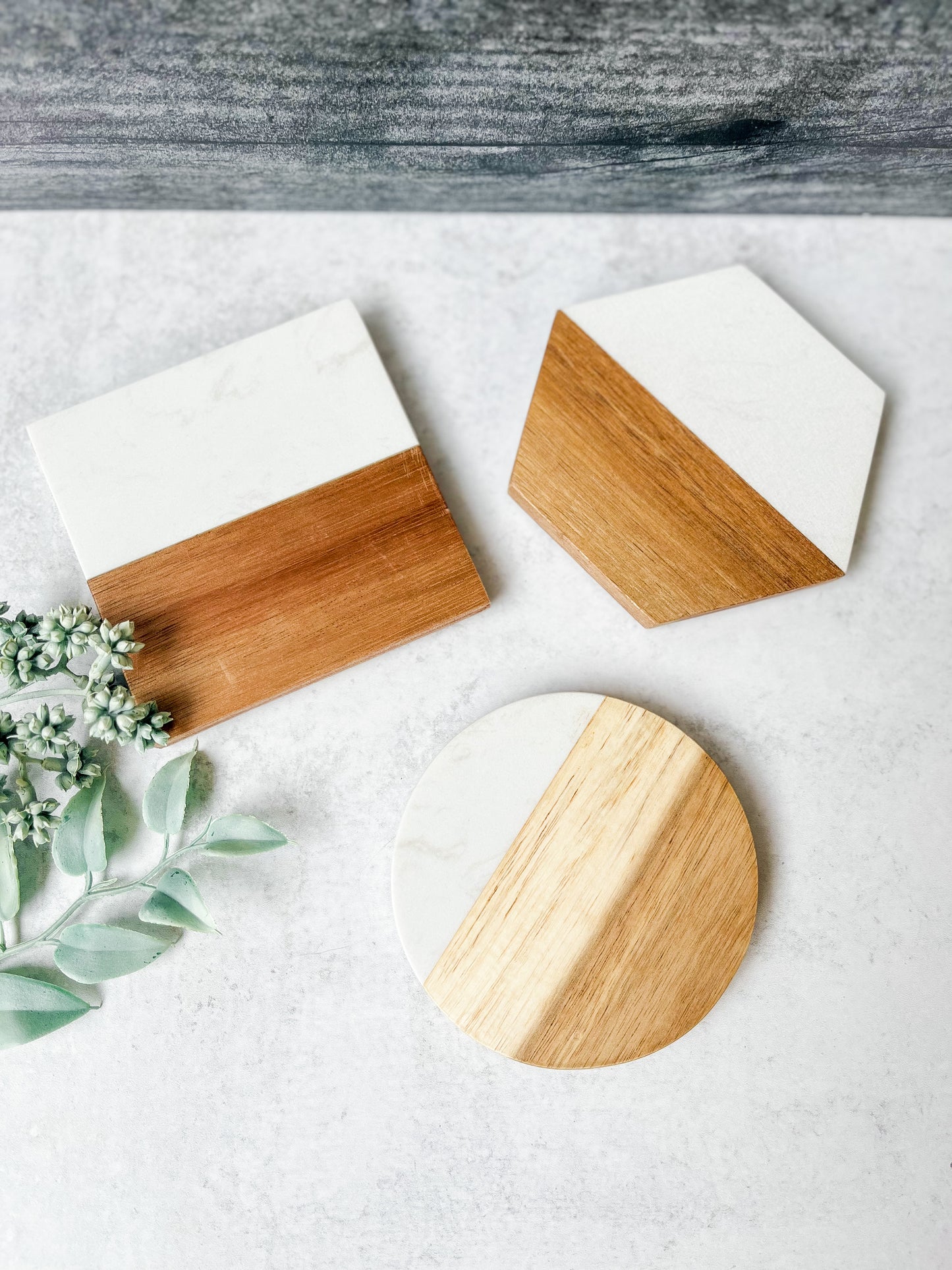 Custom Marble + Acacia Coasters (Set of 4)