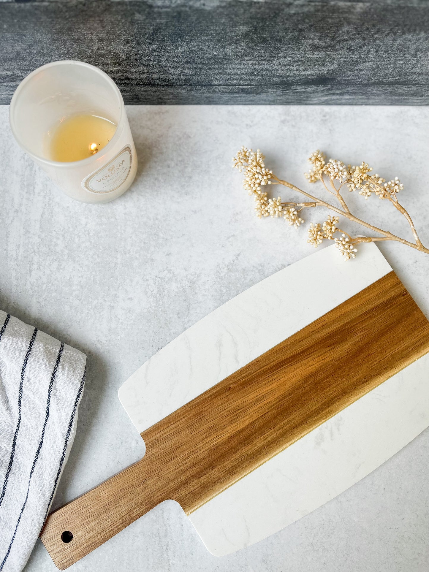 Custom Marble + Acacia Charcuterie Board